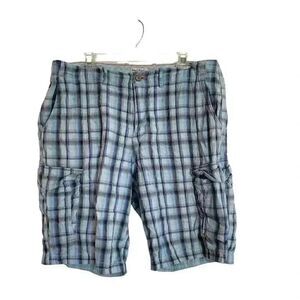 Tommy Bahama Men's Aqua Blue Plaid Cotton Shorts